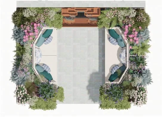 Plan view showing the layout of The Anywhere Courtyard